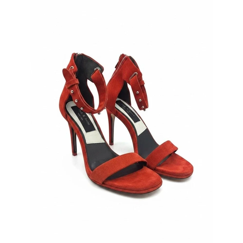 Rag and Bone Tamira Studded Ankle Suede Burnt Red Heels Size 38